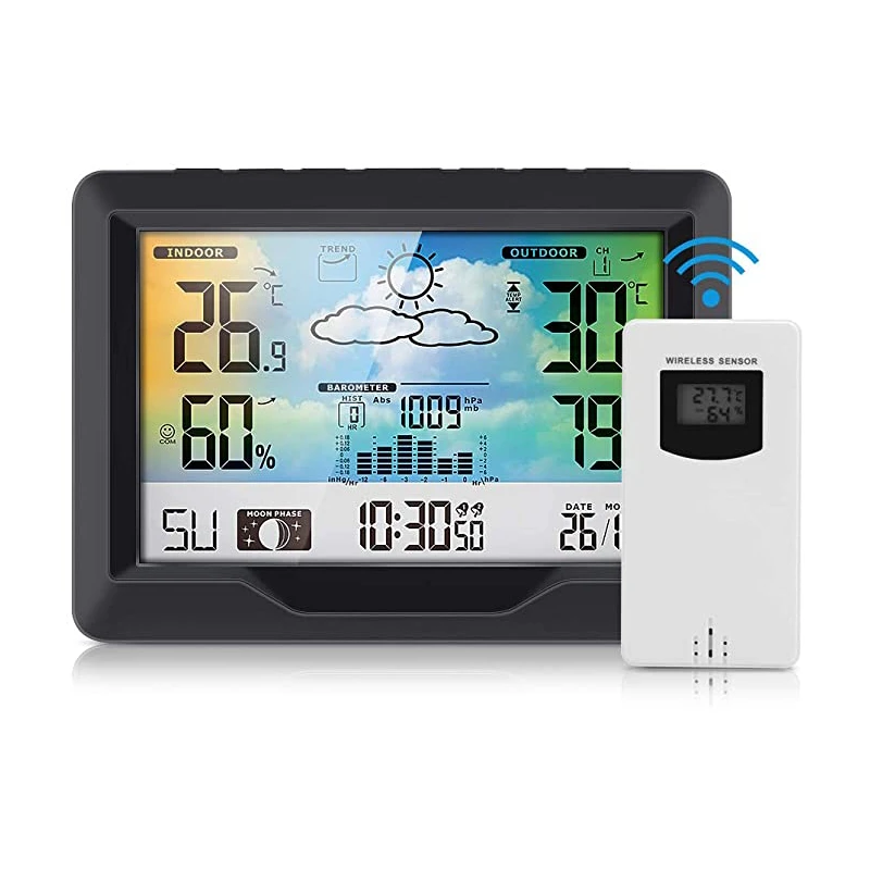 

Digital Weather Station Wireless LCD Display Outdoor Sensor w/ Alarm Clock/Temperature/Humidity/Forecast/Moon Phase/Barometric
