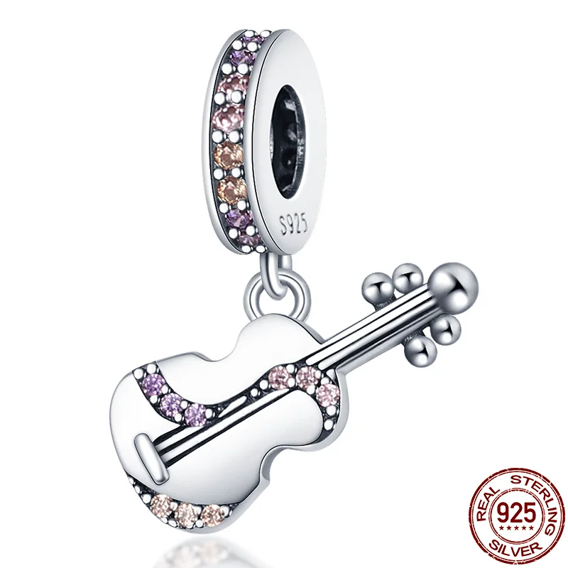 

2021 New plata charms of ley silver color Violin Charms Fit Original Pandora Bracelet DIY Jewelry For Women Gift