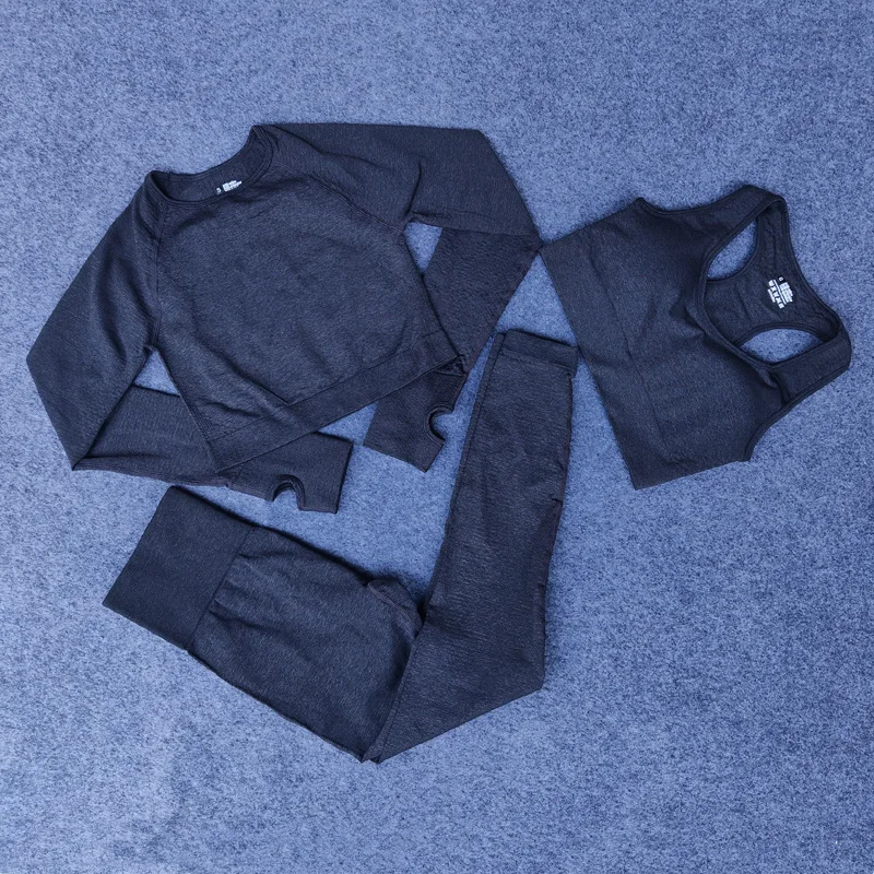 

Yoga Pants Suit Women Fitness Sport Seamless 3pcs Yoga Sets Long Sleeve Autumn Clothing Female Sport Gym Suits Dot Running Set
