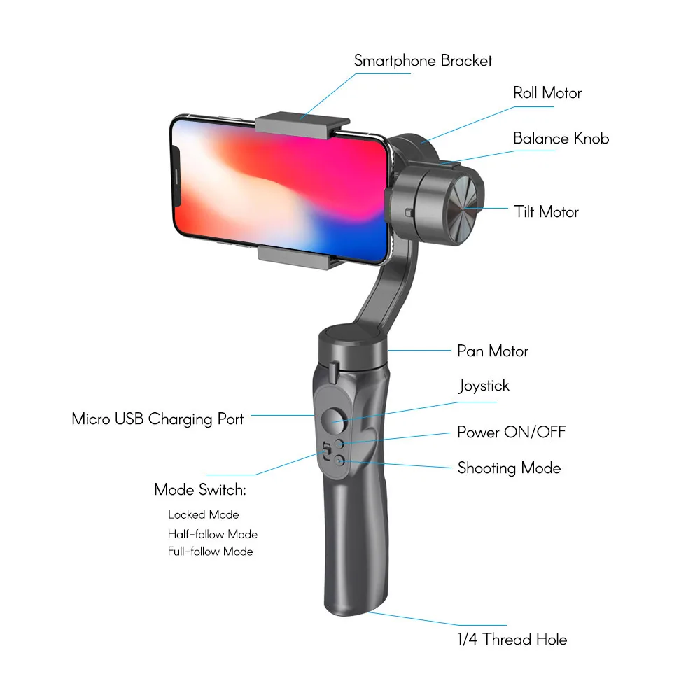 3 осевой Ручной Стабилизатор Vlog для смартфона встроенный литиевый аккумулятор