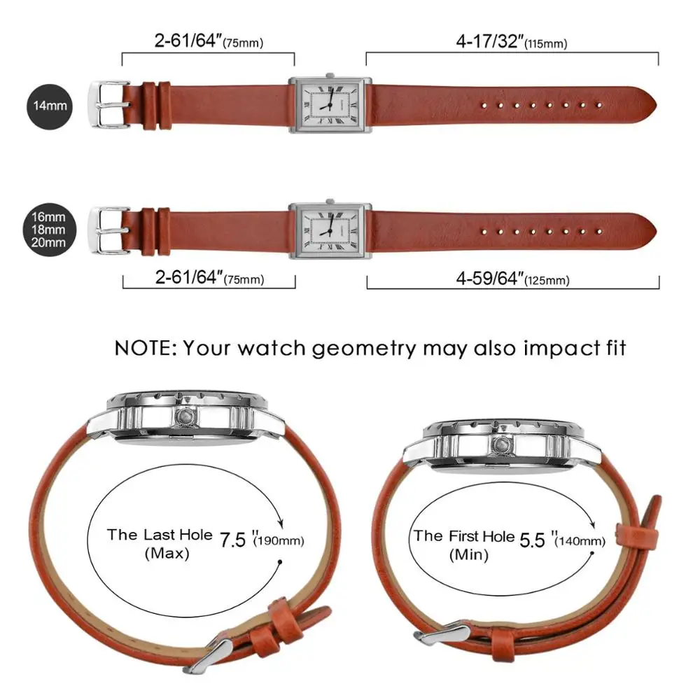 Anbeer Watch Strap for Women,14mm 16mm 18mm 20mm Watch Strap,Leather Bracelets