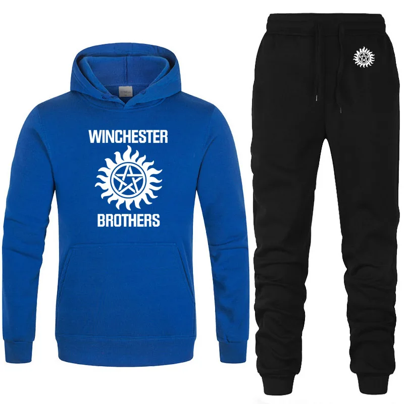 

2021 new supernatural Men Hoodie Winchester Bros Sweatshirt Hooded Solid color Casual Men's hoodie Cotton Sportswear 2pcas