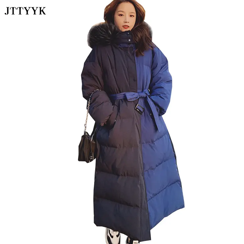 

X-Long Oversize Jacket Women Winter Coat Stitching Loose Korean Loose Warm Down Jacket Female Hooded Parkas Mujer 2021 Outerwear