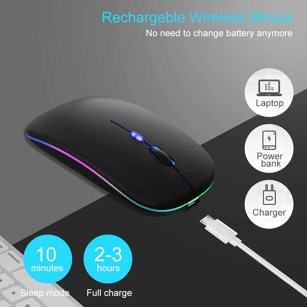 Wireless Mouse USB Rechargeable Bluetooth-compatible RGB Silent Ergonomic With Backlight For Laptop PC ipad | Компьютеры и офис