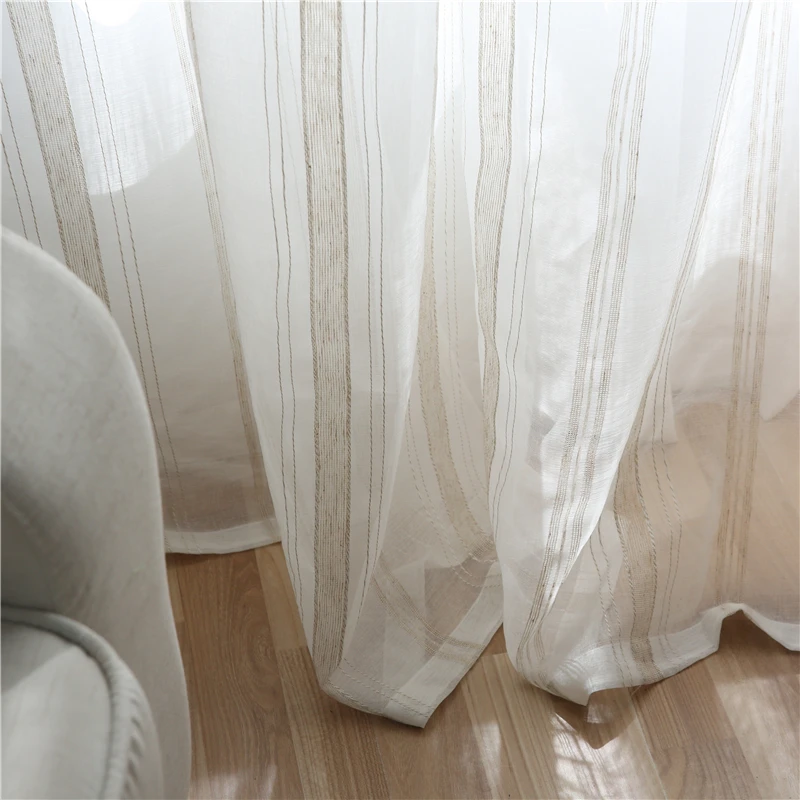 Современные тюлевые занавески для гостиной на окна в полоску белые льняные