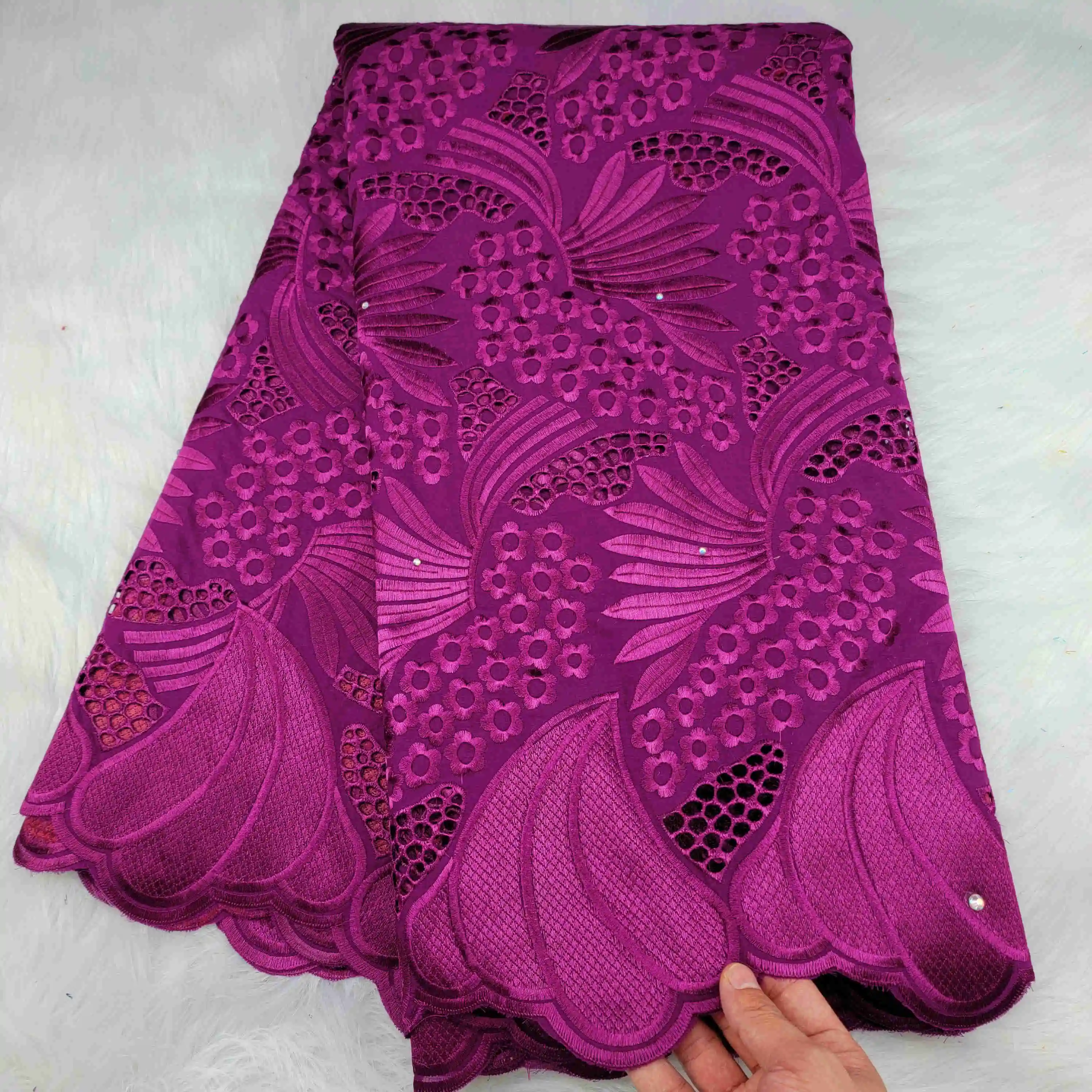 

Wholesale 2021 High Quality African Tulle Lace Fabric Cotton Embroidery Swiss French Pure Prom Dresses Wedding Party 5Yards Sew