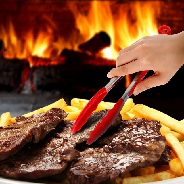 1PCS Kitchen Cooking Salad Food Clip Barbecue Tongs Stainless Steel Handle Appliances BBQ Tools