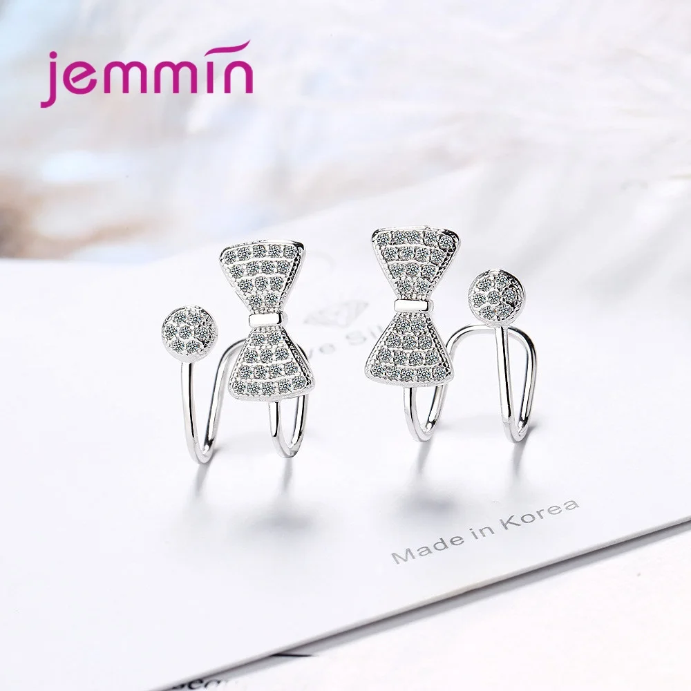 Женские серьги клипсы для девочек манжеты Настоящее серебро 925 пробы бант