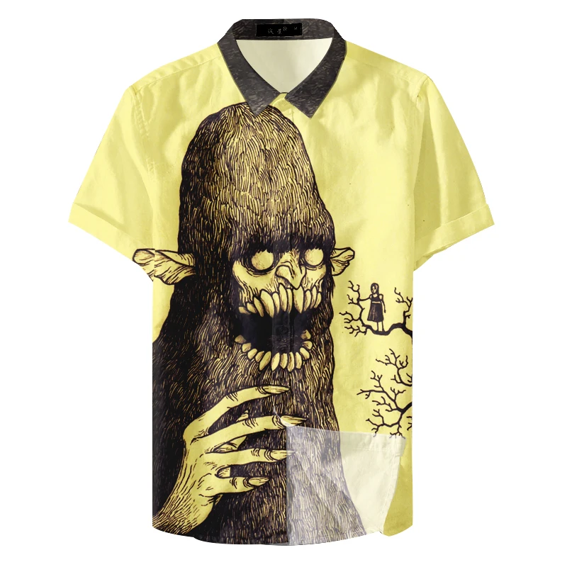 2021 Гавайская пляжная винтажная ужасная Мужская Повседневная рубашка с