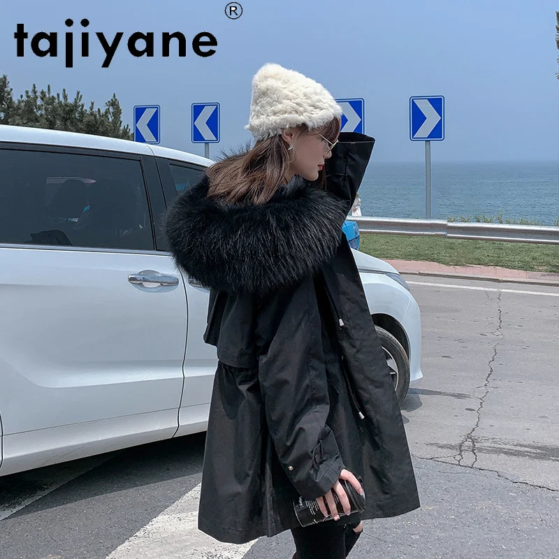 

Tajiyane 2021 Fashion Big Warm Raccoon Fur Collar Women's Parkas Winter Thick Rex Rabbit Fur Liner Jackets Doudoune Femme Gmm740