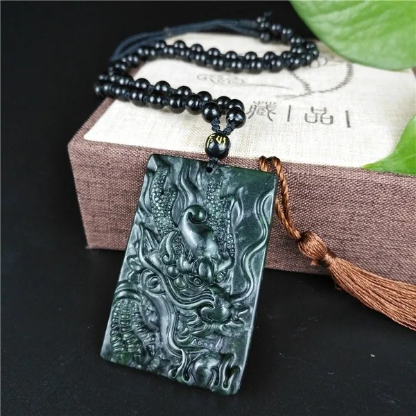 Сертифицированный китайский натуральный черный зеленый Нефритовый дракон кулон