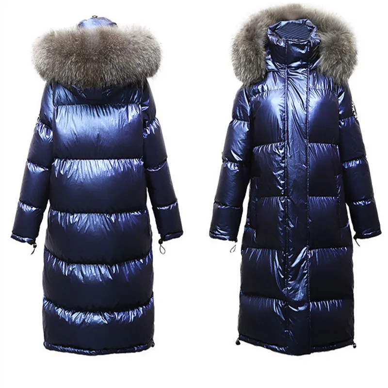 Женский пуховик с капюшоном Длинная утепленная парка большим воротником из