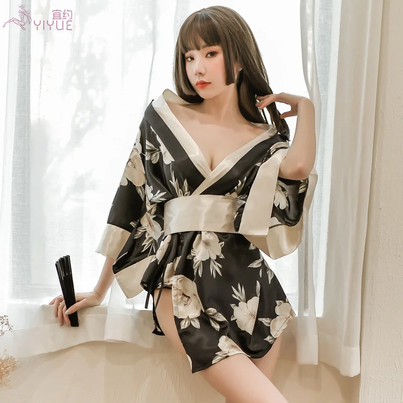 

Sexy Underwear Large Print Japanese Kimono Sexy Lace Up Bathrobe Temptation Pajama Uniform Set 8093