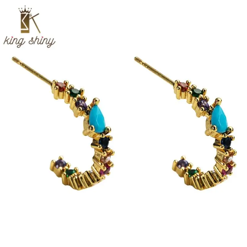 

Vintage Geometric Big Round Circle Charm Copper Hoop Earring Luxury Multi Color CZ Cubic Zircoina Pave Hoop Earring Lady Jewelry