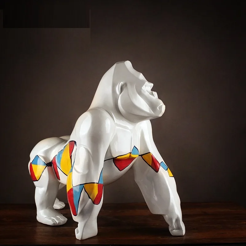 

60cm Big Graffiti Art Monkey Statue King Kong Chinese Style Living Room Decoration Gorilla Sculpture Decorations For Home R3544