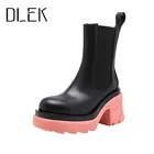 Женские ботинки челси DLEK, осенние женские ботинки на толстой подошве и высоком каблуке, качественная женская черная обувь, короткие ботильоны на платформе