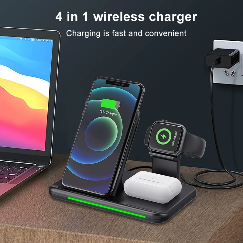 

Wireless Charger Stand 3 in 1 Qi-Certified 15W Fast Charging Station for Apple iWatch AirPods IPHONE 13 12 11 Wireless Charging