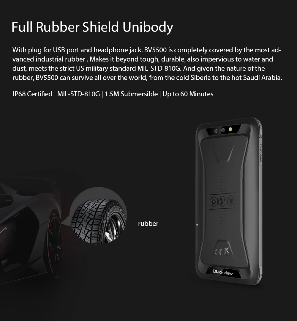Blackview BV5500 IP68 водонепроницаемый ударопрочный мобильный телефон Android 8,1 прочный 3g смартфон 5," 2 ГБ+ 16 Гб Две sim-карты сотовые телефоны