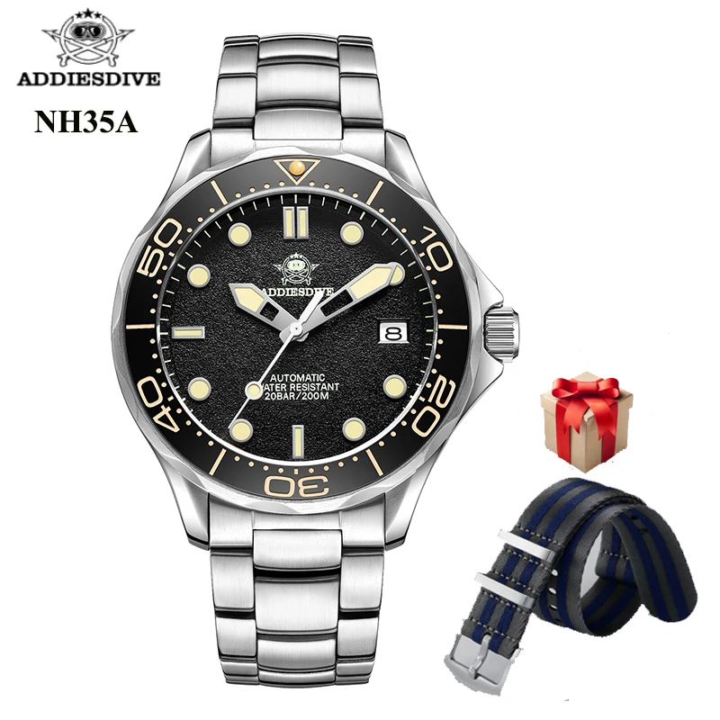 

Addiesdive Men watch 2106 Diver Mechanical watches NH35A Movement C3 Luminous Stainless Bracelet Automatic Luxury Business watch