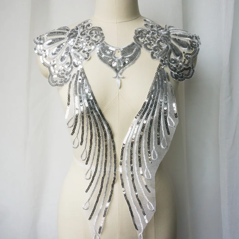 1 комплект золотых и серебряных блесток кружевной ткани благородное платье