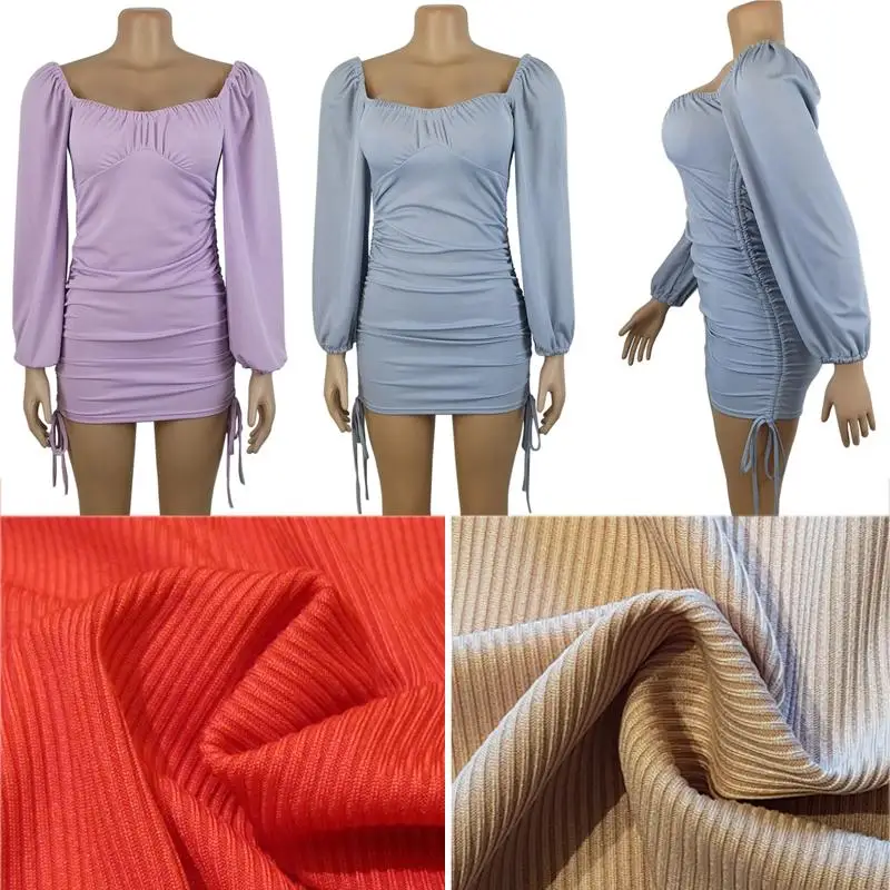 

ZITY Sexy Puff Sleeve Women Dress White Mini Bodycon Drawstring Ruched Dresses For Ladys Party Long Sleeve Short Black Dress Red