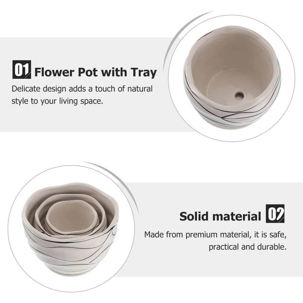 

3pcs Ceramic Flowerpot Succulent Holder Creative Bonsai Flower Pot for Home