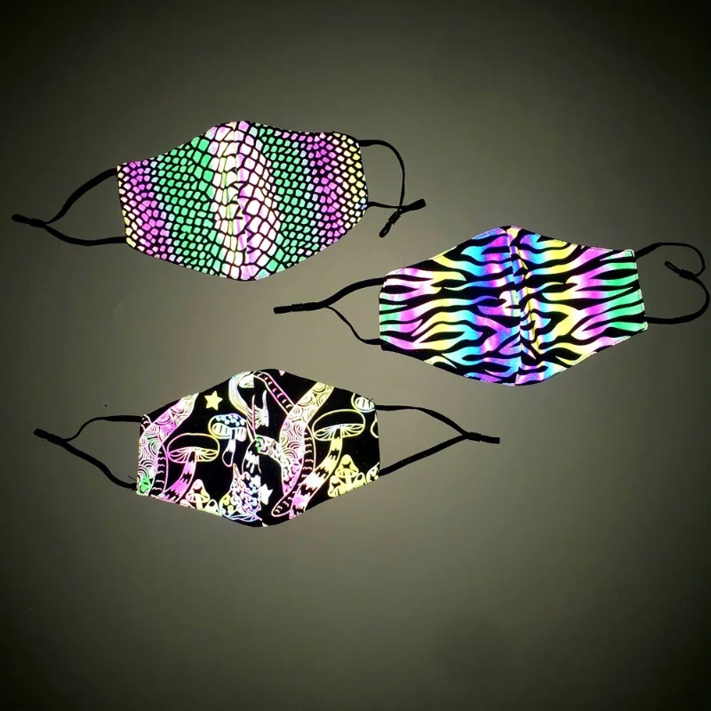 

DD Printing Colorful Reflective Mask Ins Dustproof Luminous Mask Laser Adjustable Mask Trend Nightclub Midnight Party Decoration