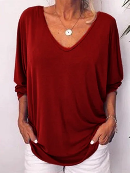 Однотонная блузка на пуговицах с v образным вырезом женская модная Свободная