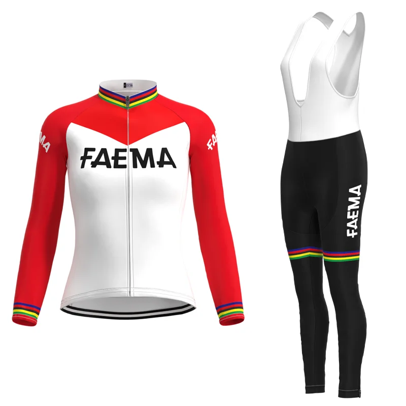 1969 соревнование FAEMA команда Ретро Женская Велоспорт Джерси с длинным рукавом
