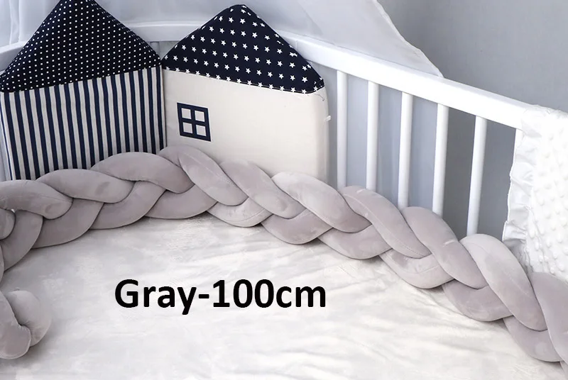 gray-1M Детский бампер для кроватки, оплетка для новорожденных, защита для кроватки, бамперы для кроватки, аксессуары для детской кроватки, бортики с узлом, дизайнерский бампер для детской комнаты - Цвет: gray-1M