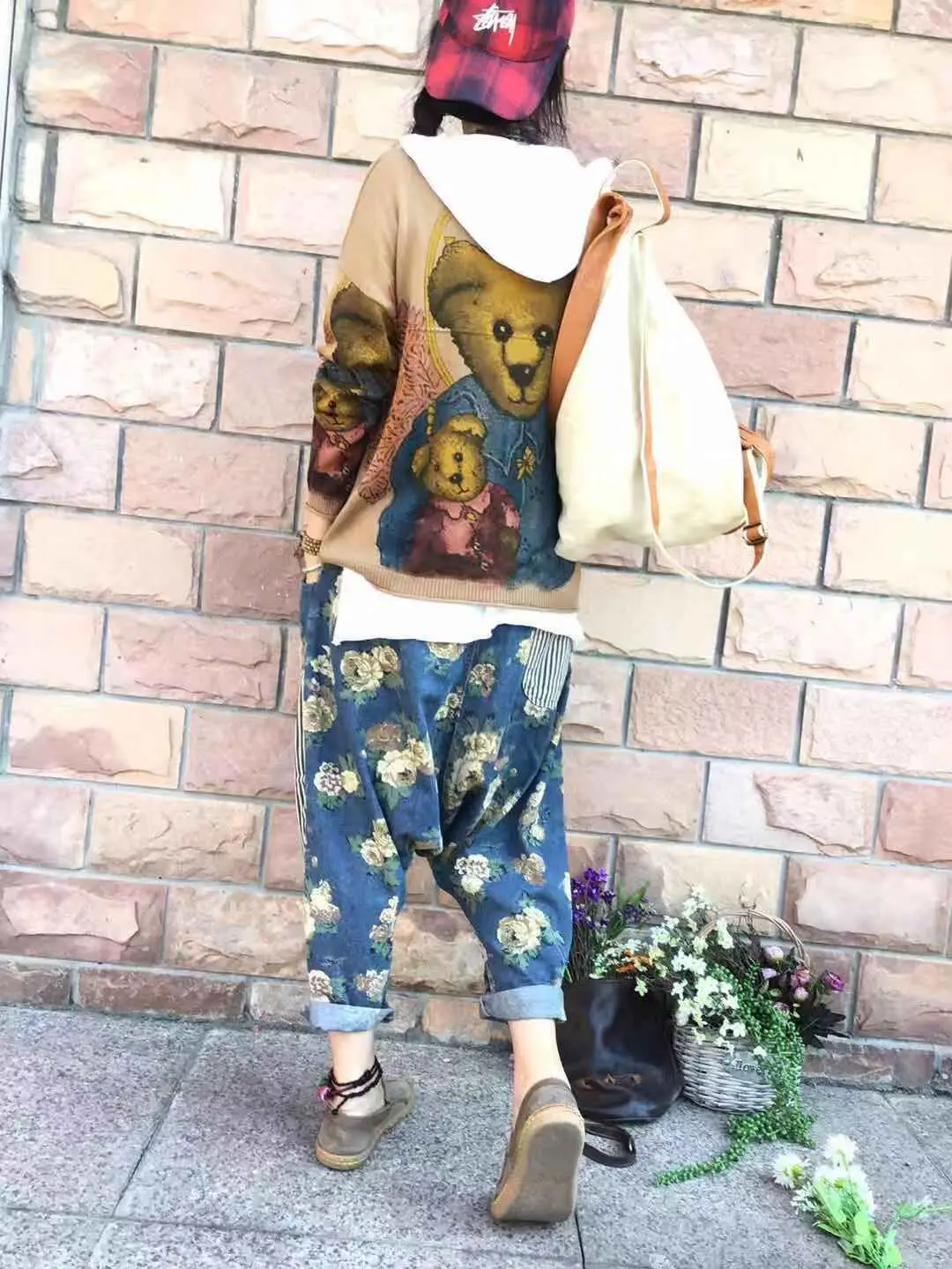 Women Baggy Low Crotch Denim Pants Patchwork Harem jeans Printed hip hop street dance cowboy Trousers Boyfriend Bloomers Joggers