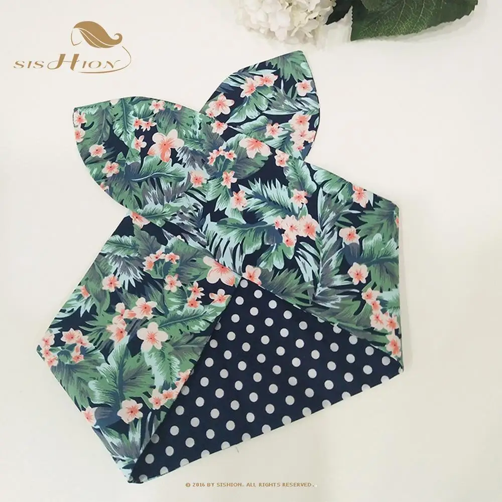 

SISHION Floral Print Headband Womens Multi Use Adjustable Hair Band with Metal Wire Scarf Cross Bow Hair Accessories VD1893