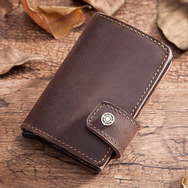 rfid blocking men credit card holder fashion automatic business id card case aluminum anti degaussing anti theft wallet 2020 free global shipping