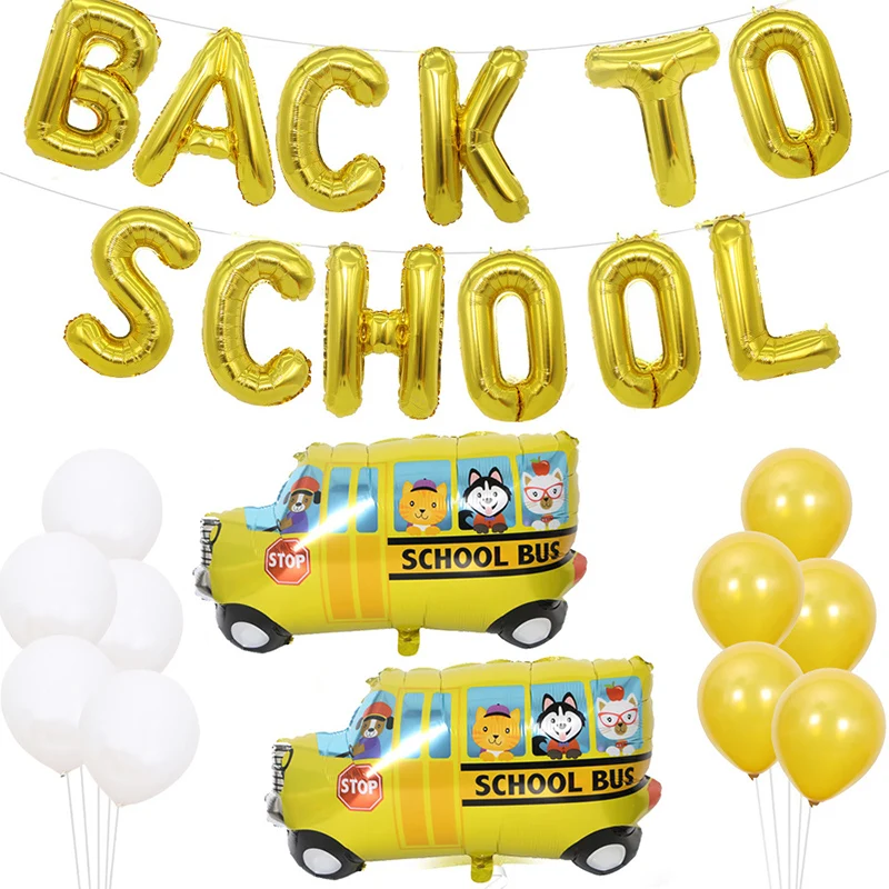 

School Bus Balloons Decorated With Aluminum Film Balloons Welcome Children Back To School Party Scene DIY Decoration