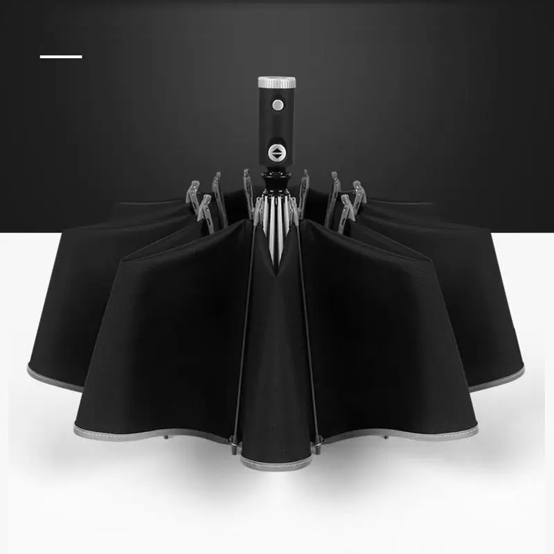Automatic Umbrella With Reflective Stripe Reverse Led Light Three Folding Inverted 10 Ribs Windproof Umbrellas Travel | Дом и сад