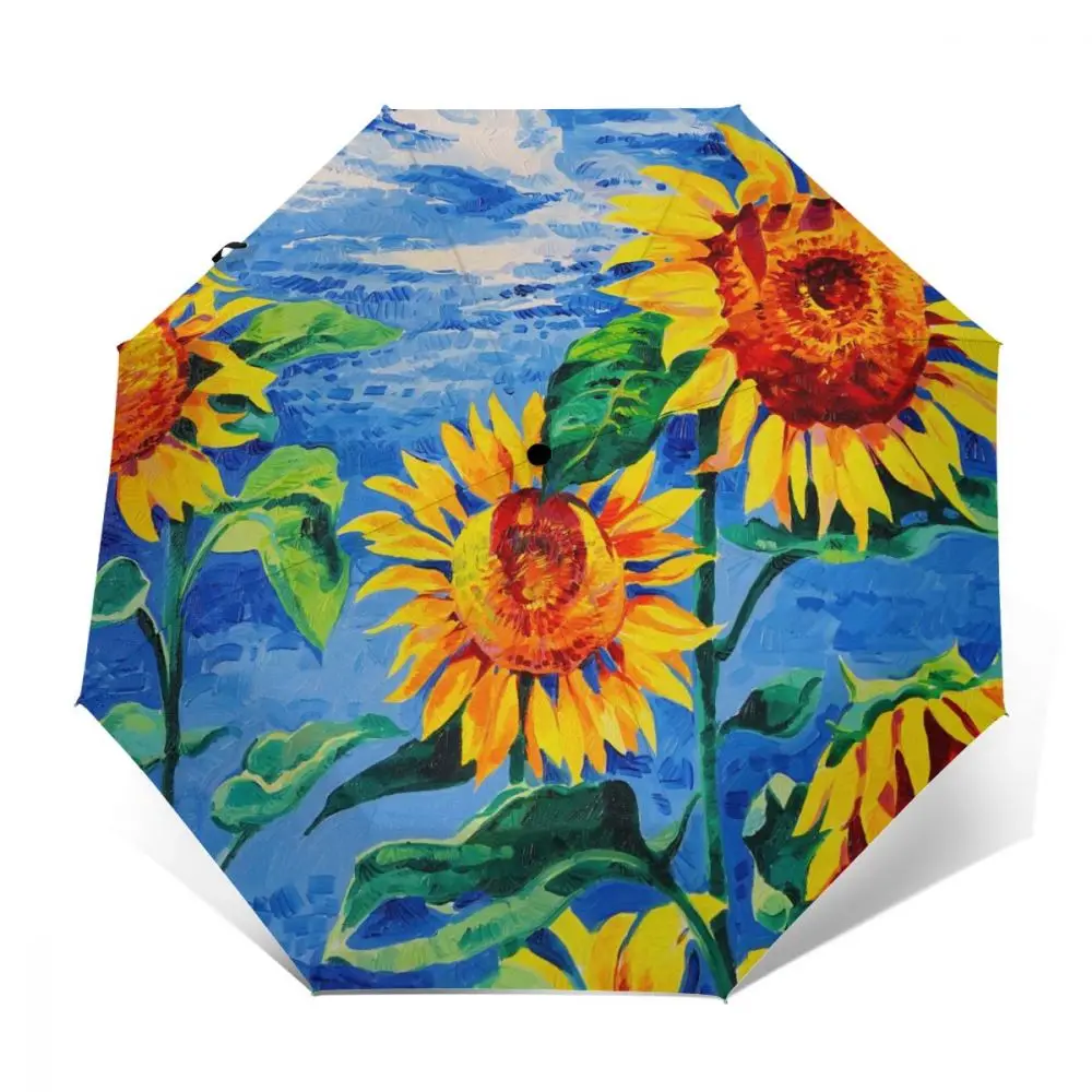 Солнечный зонт масляная живопись с подсолнухами автоматический складной