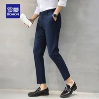 casual suit pants mens slim fit cropped spring and summer blue pants korean style trendy non ironing mens straight suit pants