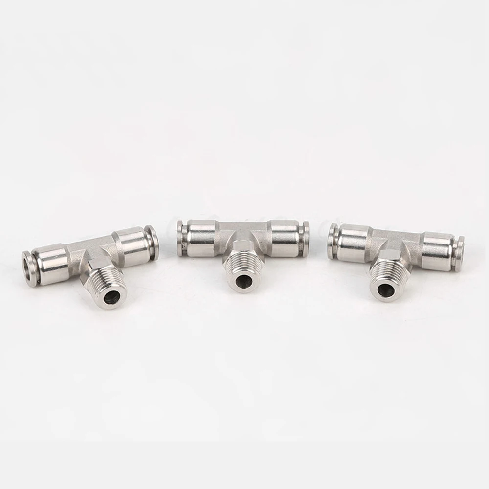 M5 M6 1/8 &quot1/4&quot 3/8 &quot1/2&quot BSPT Мужской Тройник 3 Way Пневматический 304 Нержавеющая Пресс