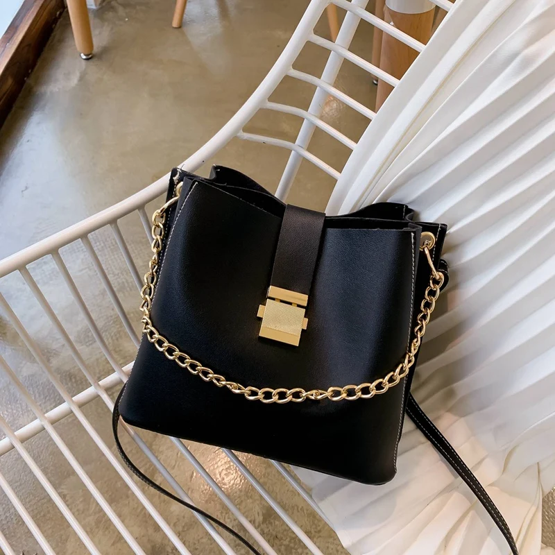 

NEW-Fashion PU Leather Women's Bucket Bag Luxury Retro Chain Messenger Bag Simple Shoulder Bag Casual Tote Bag