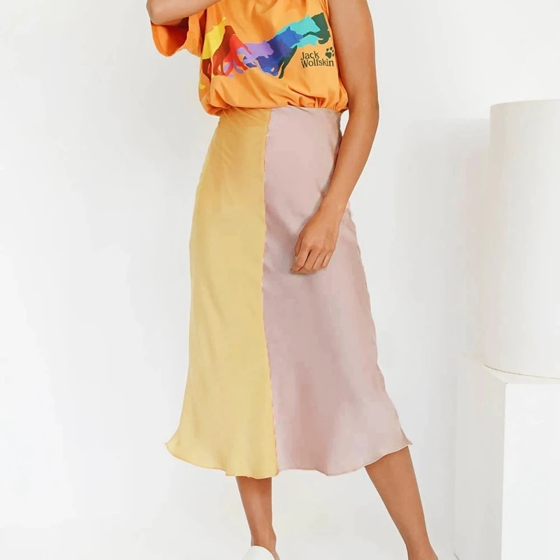 

Women's Summer Color Matching Mid-Length A-Line Pleated Skirt