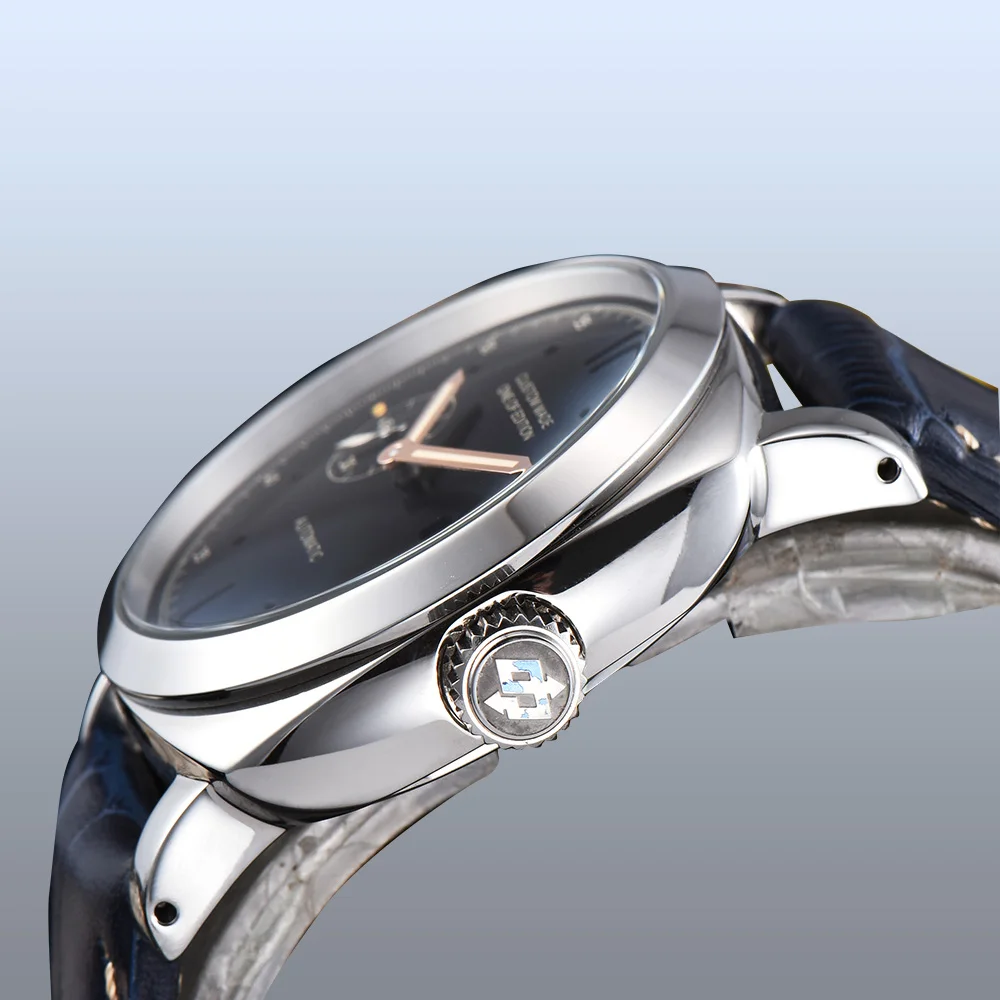 BOMAX MARINA Men's Watch 44mm Automatic Stainless Steel Polished Case High Quality Leather Strap Luminous Hand S54 | Наручные часы