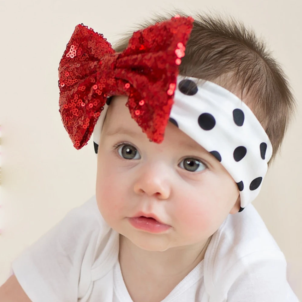 

Baby Sequin bows Headband Dot Headbands Baby girls Sparkling Bow Knot Hairband Headwrap Children Newborn Shinning Head Turban