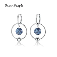 green purple elegant circle blue crystal hoop earrings 925 sterling silver trendy round female earring for women party jewelry