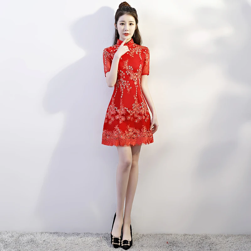 Красное китайское женское традиционное платье, шелковое атласное cheongsam сексуальное qipao цветочное свадебное платье - Цвет: color2