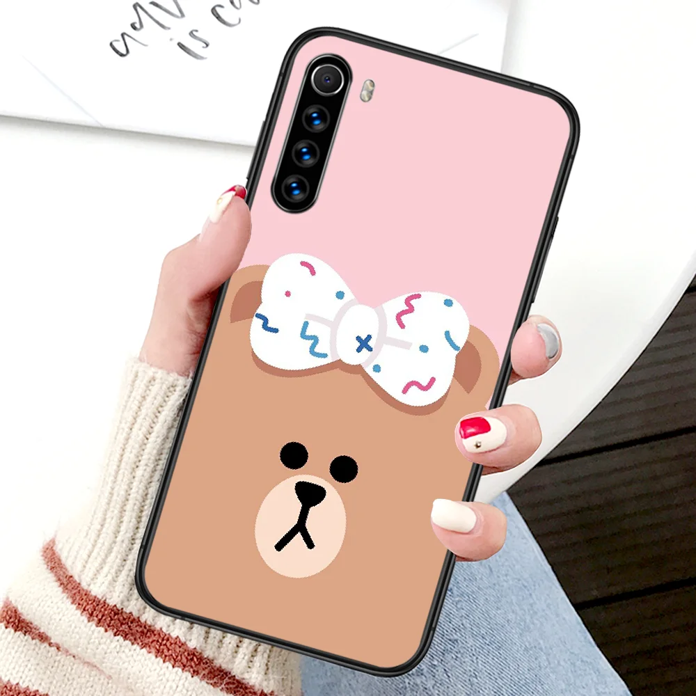 

Cute Bear Cartoon Phone Case For Xiaomi Redmi Note 7 8 8T 9 9S 4X 7 7A 9A K30 Pro Ultra black Etui Luxury Coque 3D Waterproof