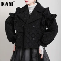 eam big size argyle belt cotton padded coat long sleeve loose fit women parkas fashion tide new autumn winter 2021 1dd2158