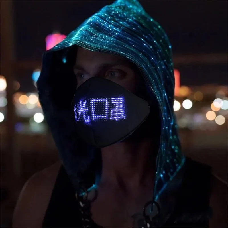 

Chargeable LED Light Optical Fiber Fabric Luminous Mask Mobile Phone APP Edit Pattern Display Mask For Party Holiday