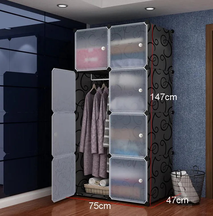 8 Door with 1 hanger Складная шкаф для гардероба Пластиковые Комбинации куб хранения стенной шкаф шкафы Одежда Органайзер мебель для спальни - Цвет: 8 Door with 1 hanger