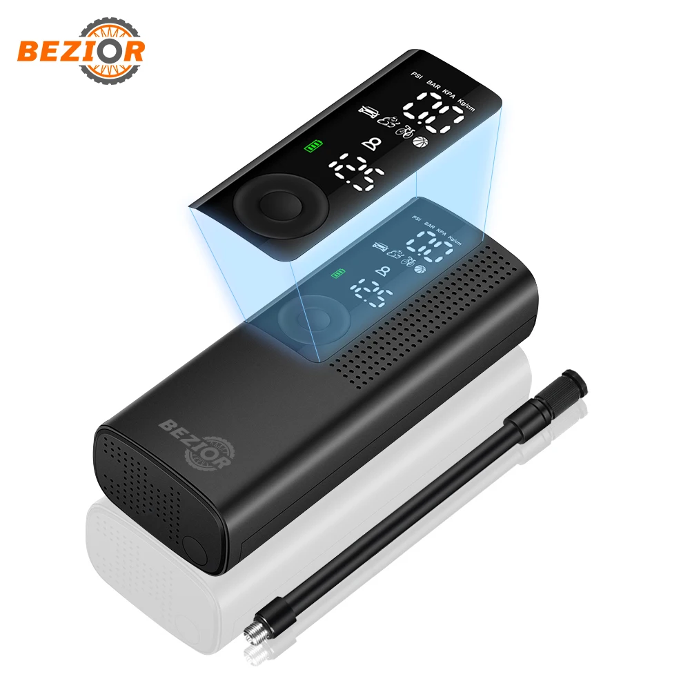 Precio Bezior-compresor De Aire Portátil, Bomba De Aire Eléctrica De 0-120PSI, Batería Recargable De 2000mAh Con Pantalla LCD Para Bicicleta Y Motocicleta
