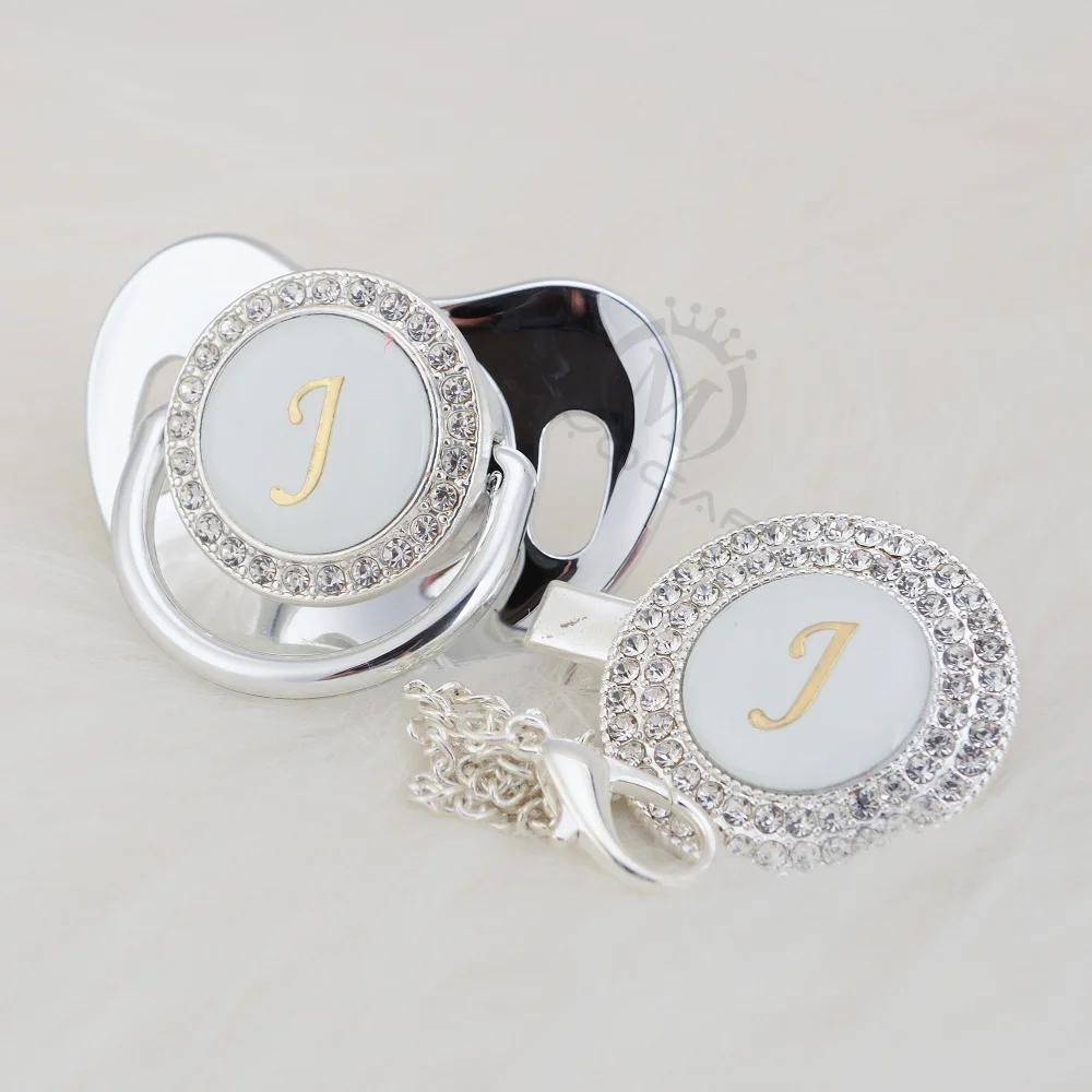Блестящая серебряная пустышка и зажим для соски набор инициалов с надписью J